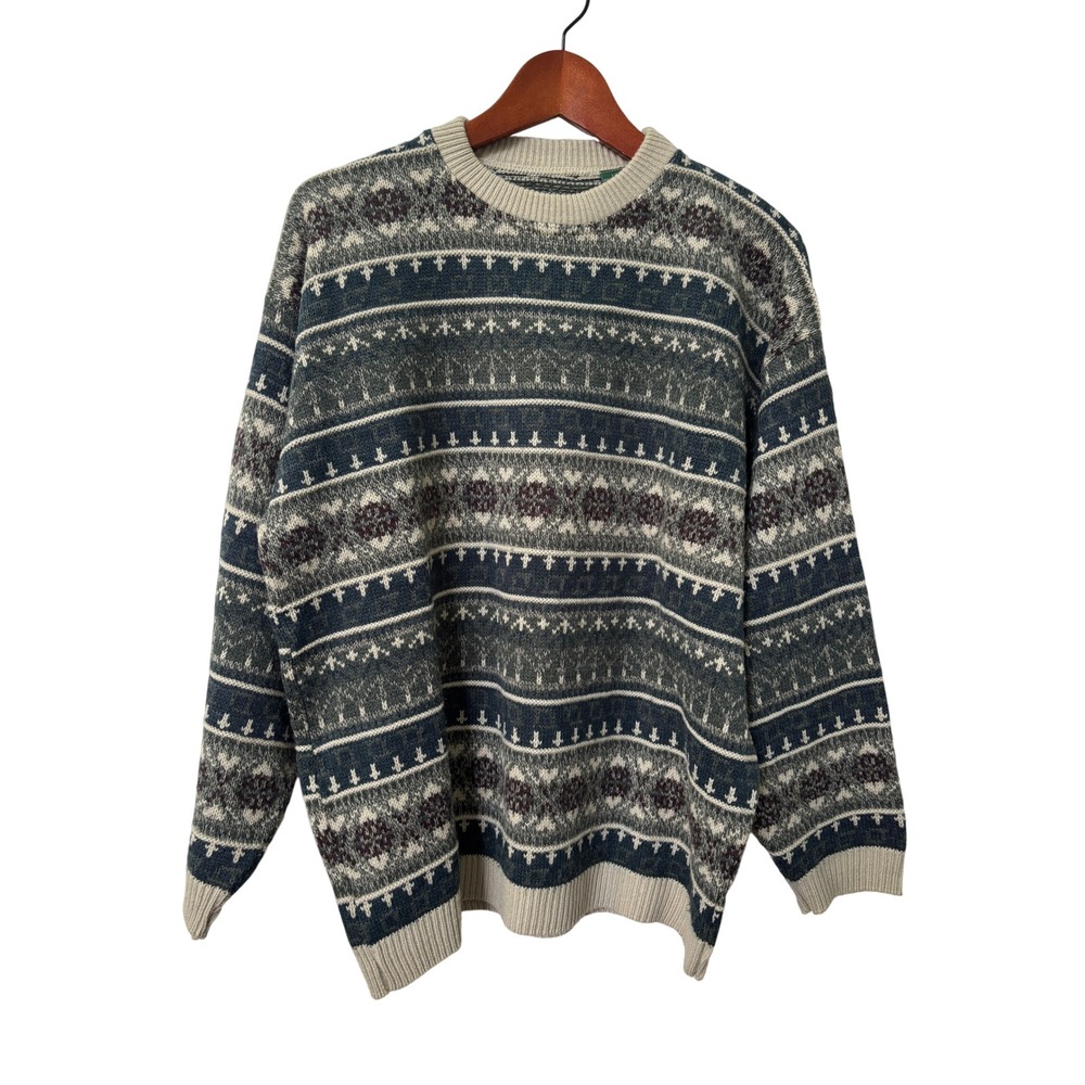 TT&Co Tip Top Tailors Vintage Fair Isle Sweater Mens Large Blue Grey